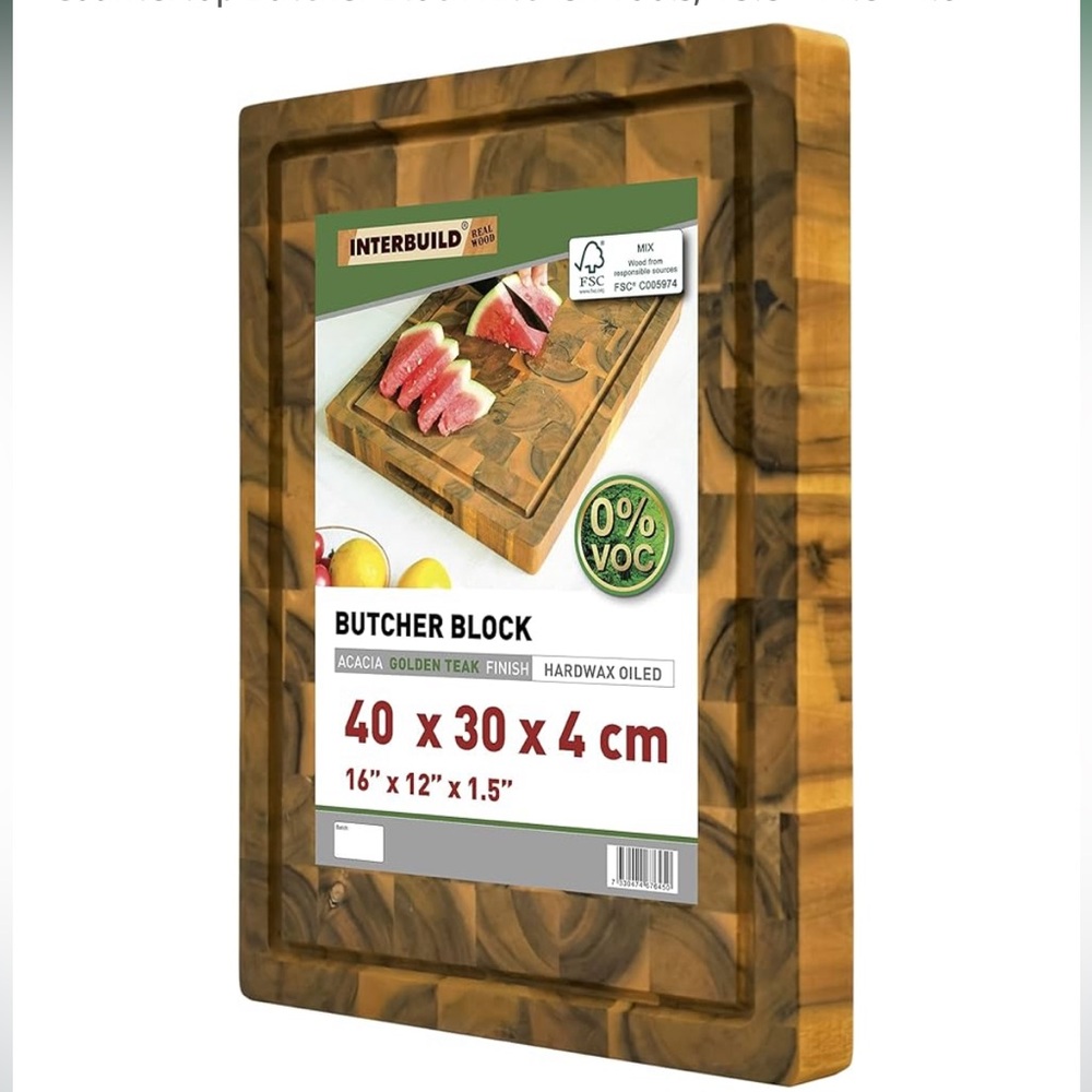 Interbuild Hardwood Cutting Board Chopping & Carving Countertop Butcher Block
